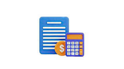 Financial Planning: Calculator, Document, and Coin on White Background