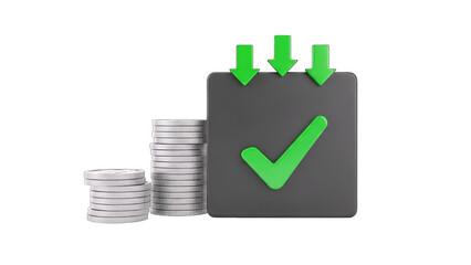 Financial Success: Coins, Checkmark, and Arrows Indicating Growth