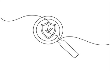 Obraz premium Magnifying glass over shield with checkmark, signifying security verification and trust