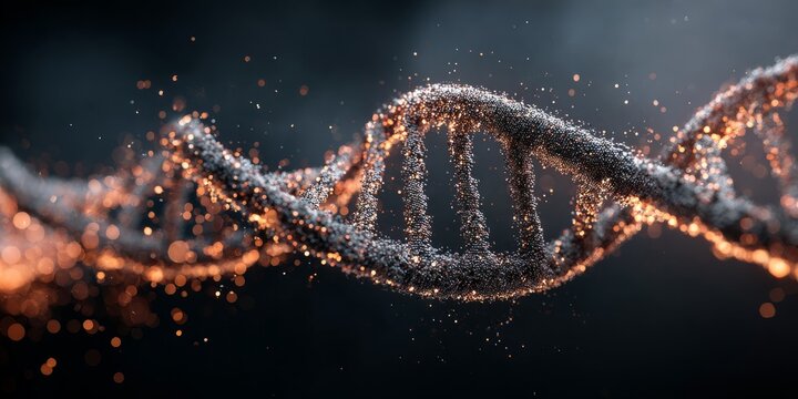 Glowing DNA Helix Surrounded by Floating Energy Particles