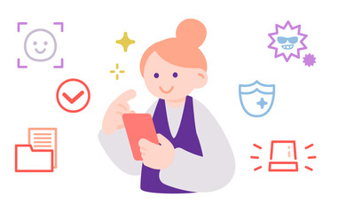 スマートフォンで認証を確認する女性