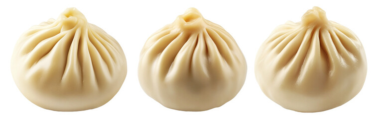 Steamed dumpling Xiao Long Bao with pleated top isolated on white background, concept of Asian traditional cuisine