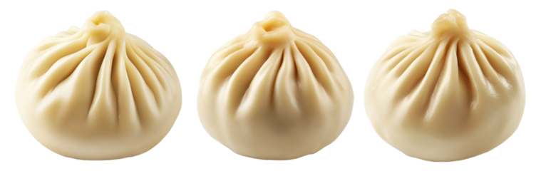 Steamed dumpling Xiao Long Bao with pleated top isolated on white background, concept of Asian traditional cuisine