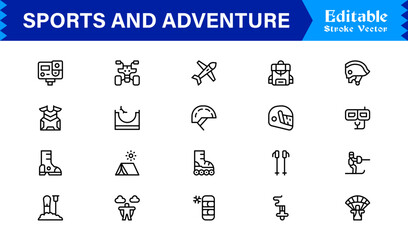 Sports And Adventure Activity Line Icon Set – Professional, Modern, Minimal, And Pixel Perfect Outline Symbols