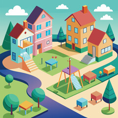 Isometric Residential Playground Scene