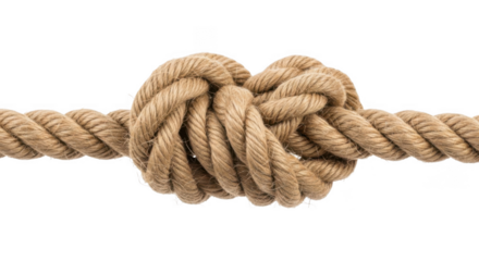 Strong natural jute fiber rope tied with sturdy knot symbolizing teamwork connection security or unbreakable bond concept