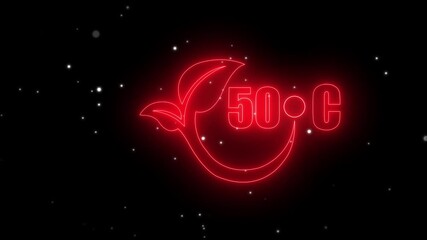 Neon line 50°C temperature showing on a dark background. Weather temperature displays by degree, climate change, scientific designs.Net Zero Carbon Emission, Green Energy Concept. Alpha matte channel