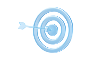 Minimal glass-style target icon with arrow, isolated on a white background