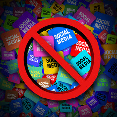 Social Media Ban stopping online mobile apps for children or student bans as government and parental controls and oversight or blocking access to social networks or online communities.