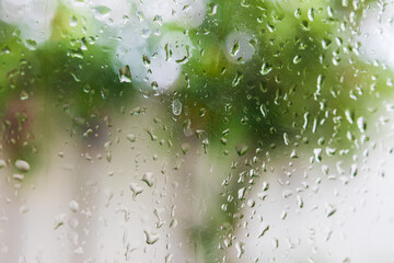Rain water drops on window glass background
