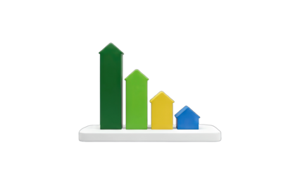 House shaped bar graph showing decrease in value