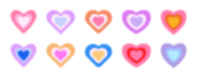 Beautiful soft blur gradient heart collection. Gradient trendy love shapes set for Valentines Day.