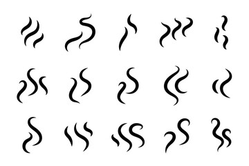 Smoke icon set. Smell or steam vector symbol collection. Line elements of heat waves or aroma with doodle swirls