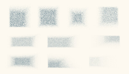 Abstract square and rectangle stipple shadows effect. Noise grain vector collection