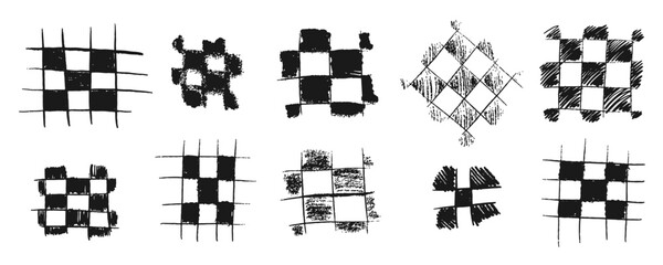 Doodle grid vector set with crosshatch patterns, messy lines and rough shapes.
