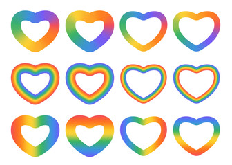Rainbow gradient heart icon collection. Cute abstract free love symbol with lgtbq+ colors