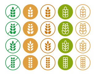 Flat wheat icon collection. Linear Gluten free symbol set
