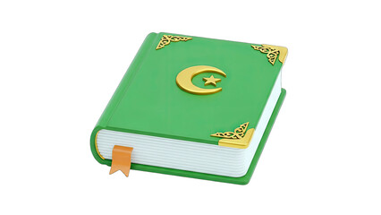 Islamic Book with Crescent Moon and Star Symbol - Isolated on White