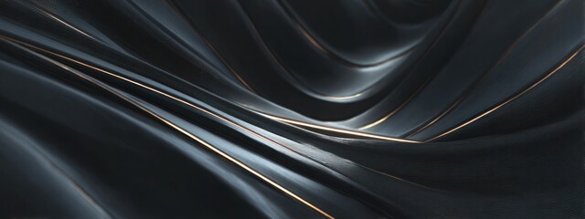 Fototapeta premium Long panoramic streaks of dark volcanic glass with thin reflective edges, minimalist composition, controlled highlights, sleek luxurious geometry