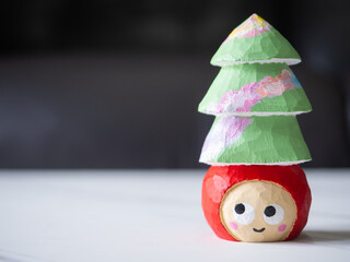 art toy wood carving cute wooden carved Basswood doll red merry christmas tree love happy xmas holiday celebration design acrylic color paint craft handmade decoration gift hobby model selected focus