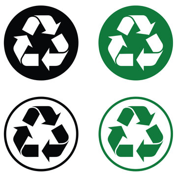 A comprehensive set of four universal recycling symbols depicting sustainability and environmental protection principles in various styles