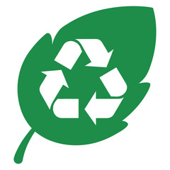 Vibrant green leaf with white recycling symbol representing ecofriendly sustainability and environmental conservation graphic design concept