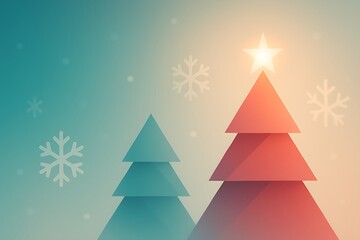 Minimal Abstract Christmas Background with Geometric Trees and Snowflakes for Social Media and Festive Banners