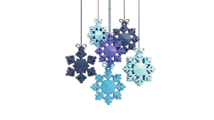 Hanging Snowflake Ornaments on White Background