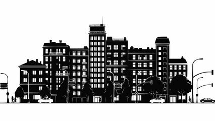 Obraz premium Silhouette of a City Skyline with Buildings and Trees.