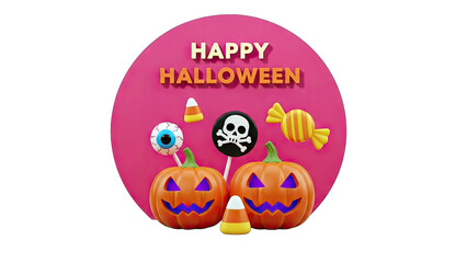 Happy Halloween Decorations on Pink Circle