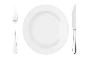 Place setting with plate, isolated on a white background