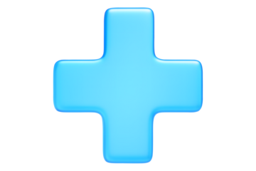 Plus icon with soft glass morphism effect, isolated on a white background