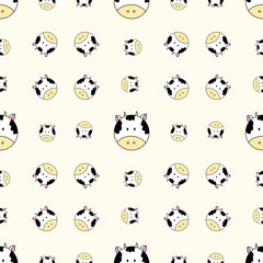 Cute Cartoon Cow Faces Seamless Pattern