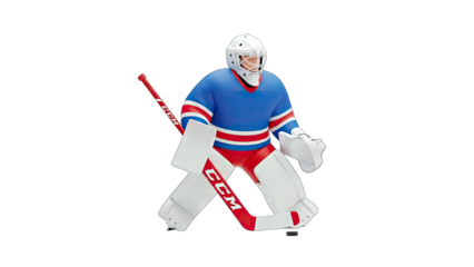 Hockey Goalie in Action on White Background