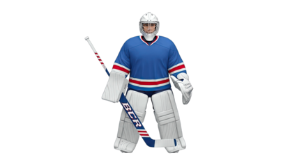 Hockey Goalie Standing Ready on White Background