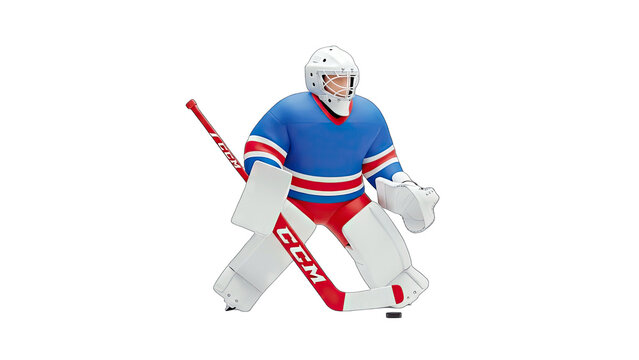 Hockey Goalie in Action on White Background