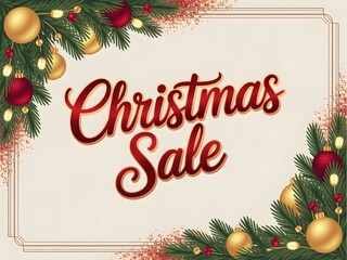 A festive christmas sale banner with elegant typography and holiday ornaments border