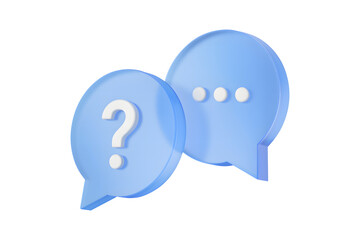 Question support concept featuring question and answer speech bubbles, isolated on a white background