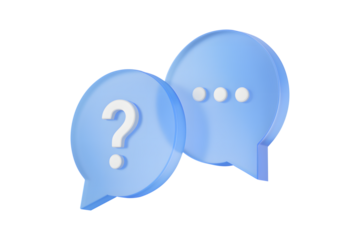 Question support concept featuring question and answer speech bubbles, isolated on a white background