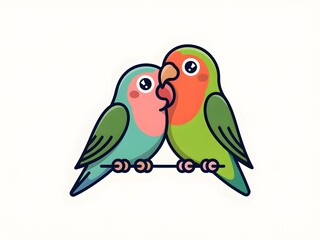 A heartwarming illustration of a cute cartoon lovebirds couple perched together on a branch