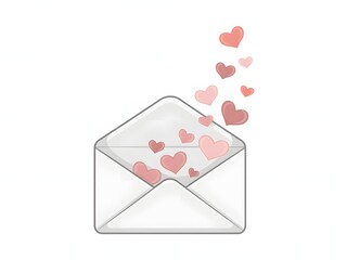 A love letter illustration with hearts floating out of the open envelope