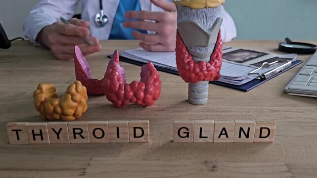 Learn about the thyroid gland and its function through models and hands-on explanation in a medical setting