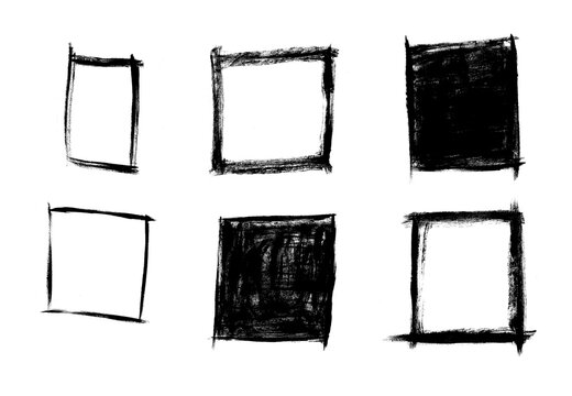 Grunge graffiti stencil frames with spray paint borders. Black vector rectangles and squares. Airbrushing paint banners.