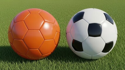Fototapeta premium Two soccer balls on grass