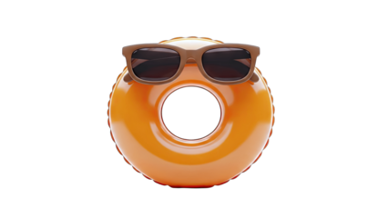 Inflatable Ring with Sunglasses Relaxing on White Background