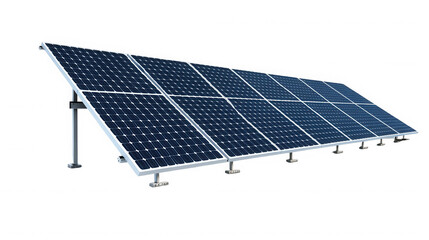 A row of solar panels on a black background in a horizontal view on transparent background