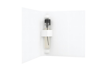 Perfume glass tester vial with blank label, isolated on a white background