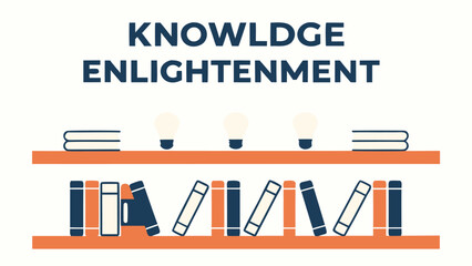 Knowledge enlightenment concept with books and lamps on shelves, symbolizing learning and education