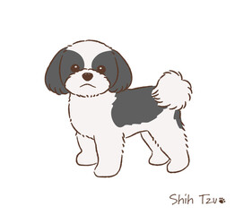 手描きのシーズー線画_ブラック＆ホワイト_ベクターイラスト