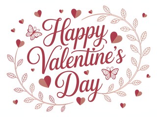 Happy valentine's day greeting illustration with decorative hearts and butterflies